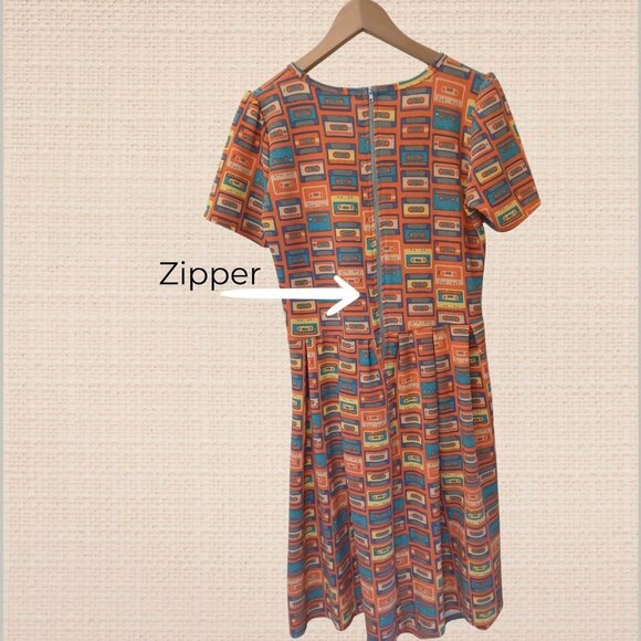 LuLaRoe "Amelia" Dress Cassette Tape Orange - Picture 2 of 6